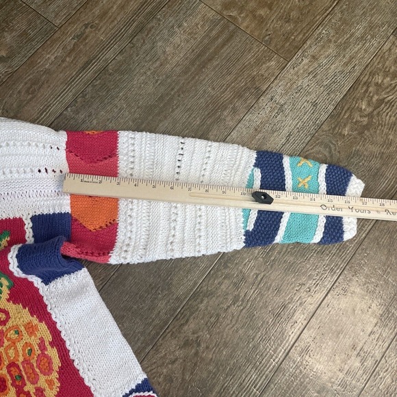 Talbots Hand Knit Patchwork Spring Pullover Sweater Fish Pineapple Women’s Small - Picture 4 of 7